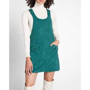 ModCloth Sociable Scholar Corduroy Pinafore Jumper Mini Dress Pockets Green XS